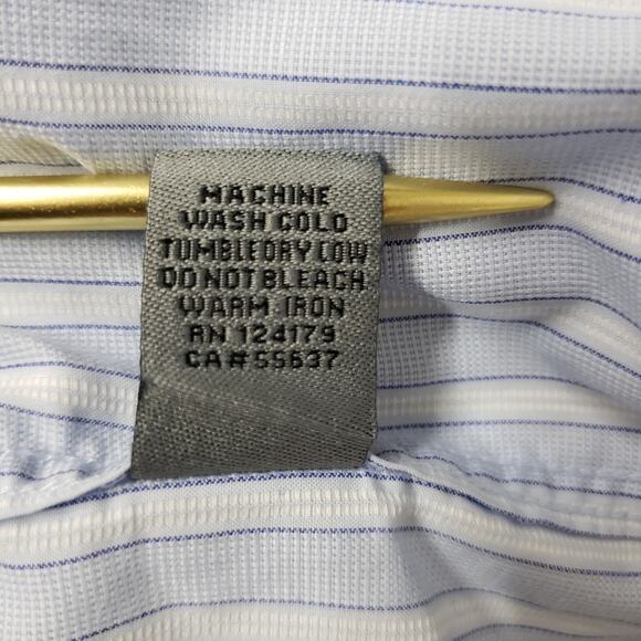 JOHNSTON & MURPHY Dress Shirt XL Contrast Flip Cuff Neck Blue White Striped L/S - Picture 14 of 14